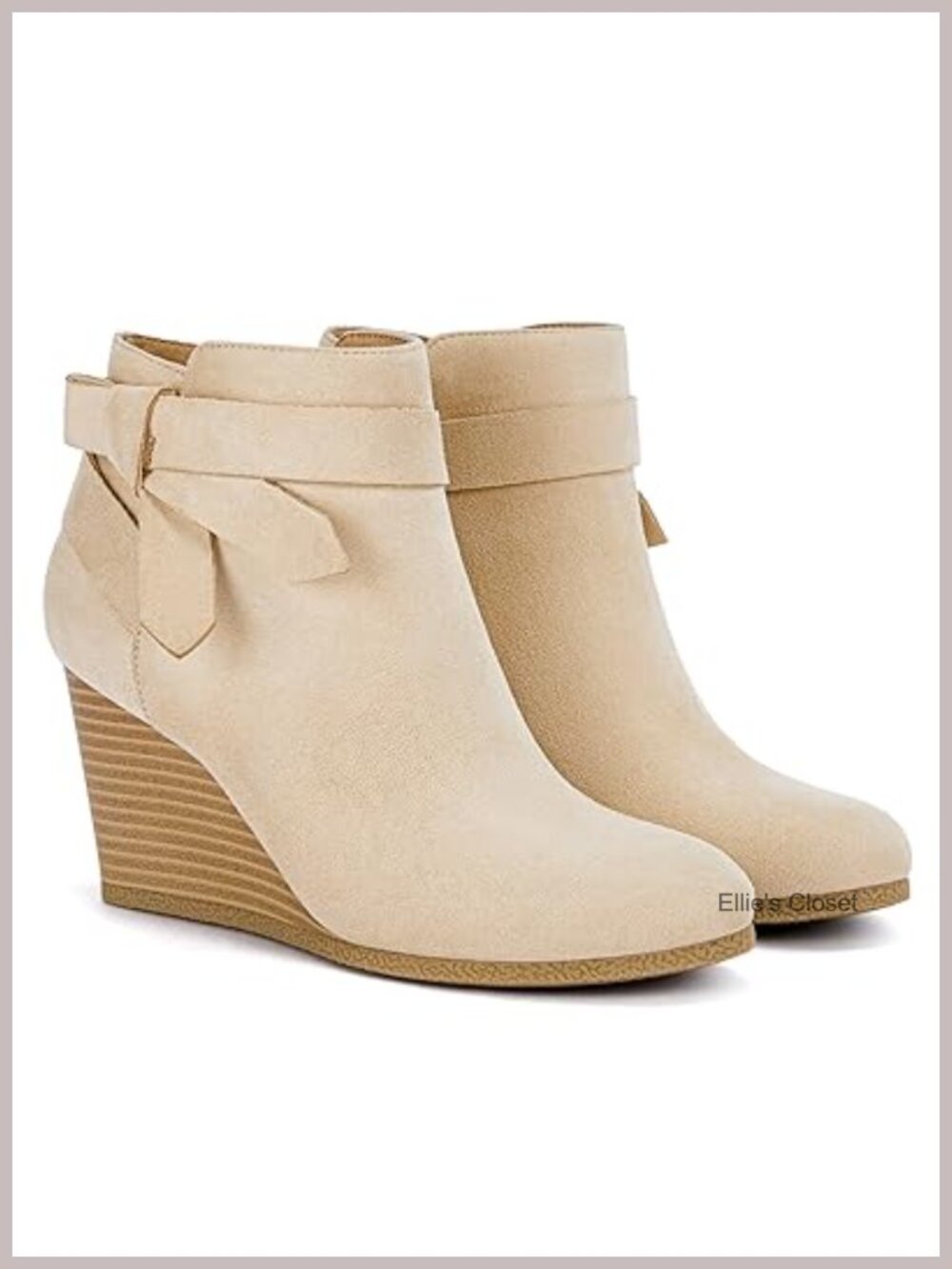 Womens Wedge Ankle Booties Faux Suede Pointed Toe Side Zip Stacked Heel